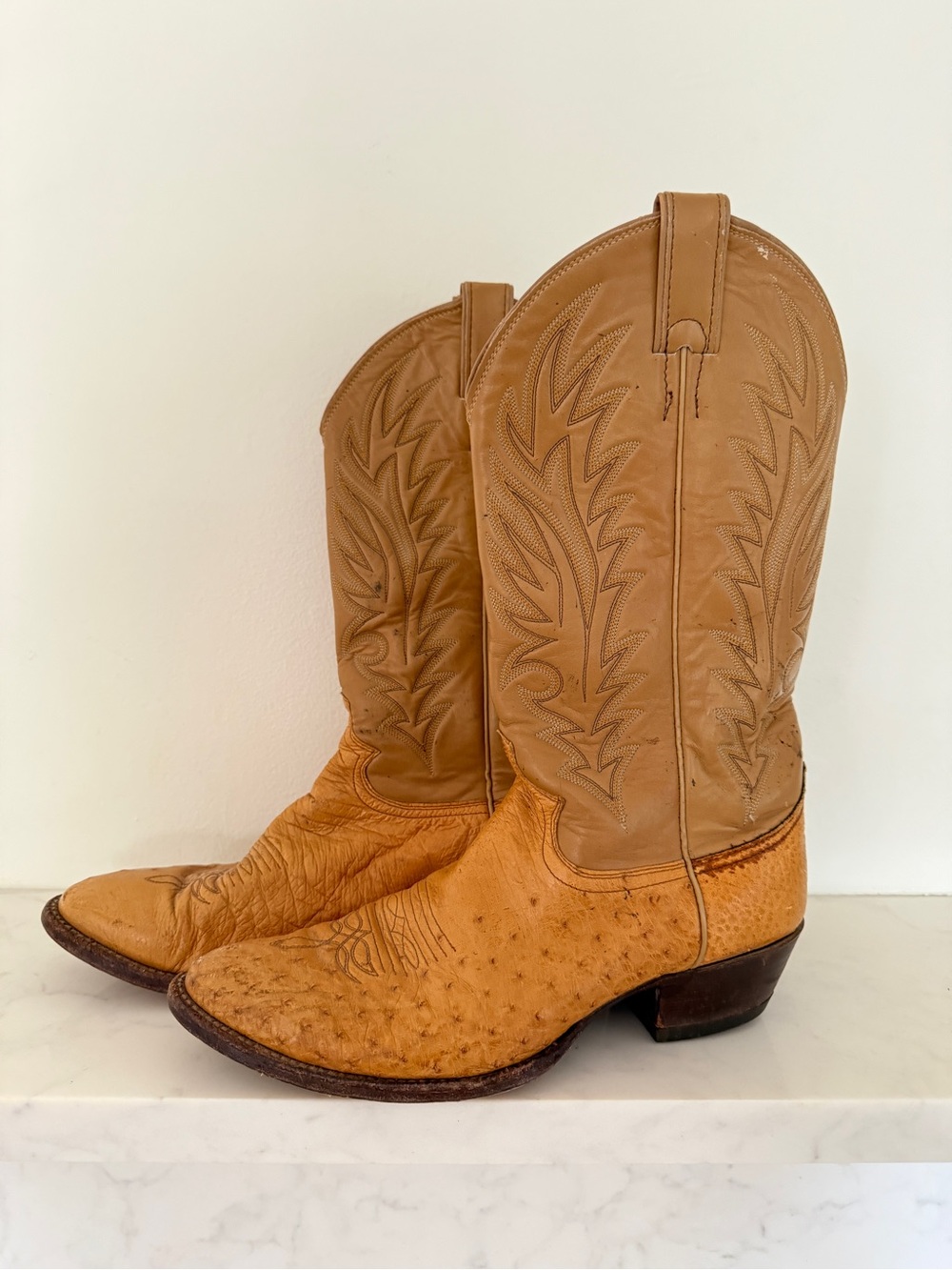 Justin Butterscotch Ostrich Western Cowboy Boots Size 9D